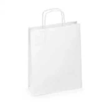 Sac Papier Kraft poignée tressée Blanc et soufflet 18*22*8