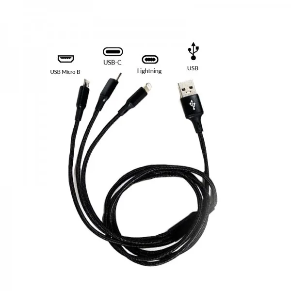 Cable USB 3 en 1 - Type C / Micro Usb / Lightning 125 cm 2.8A