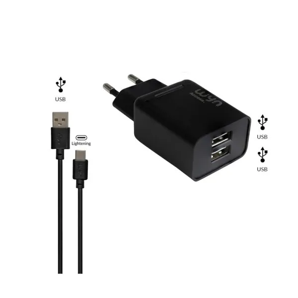 Adaptateur Secteur double USB avec câble USB-A vers USB-C - WYN Access